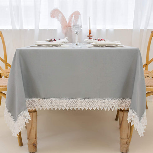 Gray Rectangle Tablecloth -52x70 Oblong Table Cloths-Washable Polyester Table Cover with Lace Trim for Kitchen Dinning Restaurant Tabletop Decoration by Midsummer Breeze
