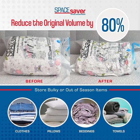 Spacesaver Premium Vacuum Storage Bags. 80% More Storage! Hand-Pump for Travel! Double-Zip Seal and Triple Seal Valve! Vacuum Sealer Bags for Comforters, Blankets, Bedding, Clothing! (Medium 8 pack)