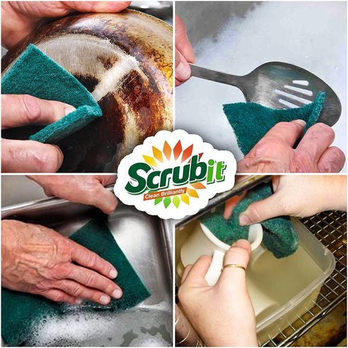 Scrub-It Scouring Pads - Heavy Duty Household Cleaning Scrubber with Non-Scratch Anti-Grease Technology - Reusable €“ Green - 4 Pack (X3) Total 12 Pads (12)