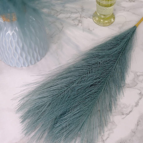 6PCS Artificial Pampas Grass Faux Short Fluffy Pampas Grass Plants Stems Branches for Wedding Home Living Room Decor Flower Arrangement and Vase Fillings(Peacock Green)