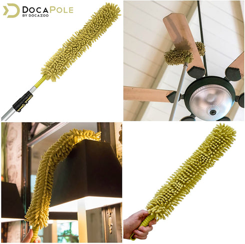 DocaPole Microfiber Flex-and-Stay Ceiling Fan Duster // Fan Duster with Removable Microfiber Chenille Dusting Cloth // For Dusting High Ceiling Fans with Extension Pole // DocaPole Cleaning Attachment