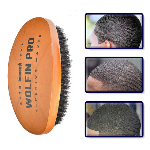 Wolfin Pro- Premium Curved 360 Wave Brush, 100% Natural Schima Superba Wood with Reinforced Pure Black Medium Boar Hair Bristle - Perfect for Wolfing, Creating 360 Layer Hair Waves, Cultivating Beards