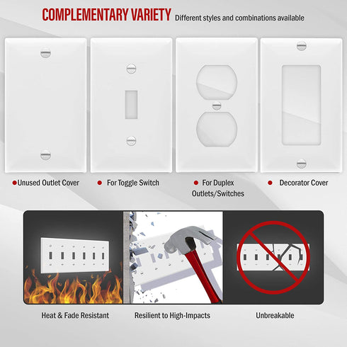 ENERLITES Toggle Light Switch Wall Plate, Gloss Finish, 6-Gang 4.50" x 11.81", Unbreakable Polycarbonate Thermoplastic, UL Listed, 8816-W, White