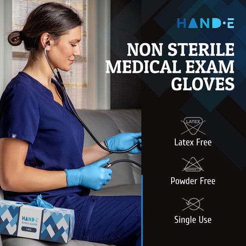 Disposable Blue Nitrile Gloves 100 Count - Latex Free Medical Gloves