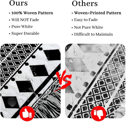 Upgraded Boho Bathroom Rug 2'x3', 100% Woven Geometric Rug for Bedroom Black and White Rug Bohemian Bath Mat, Kitchen Rug Washable Cotton Small Throw Rug, Tassel Rug for Kitchen/Laundry/Doorway/Porch