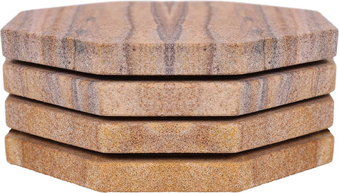 Marbco Sandstone Water Absorbent Hand Crafted Octagon Coasters for Drinks- Set of 4 - 4 inches Wide Thirsty Stone bar/Drink Coasters Made from Real Solid Stone (Without Holder, Set of 4)