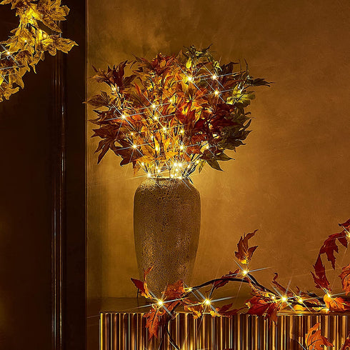 LITBLOOM Lighted Branches with Timer Battery Operated 25IN 24 LED, Green Maple Tree Branches Lights for Indoor Outdoor Home Fall Thanksgiving Halloween Christmas Holiday Decoration