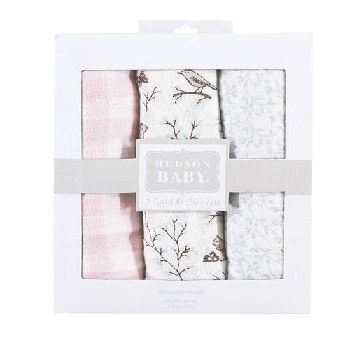 Hudson Baby Unisex Baby Cotton Muslin Swaddle Blankets, Enchanted Forest 3-Pack, One Size