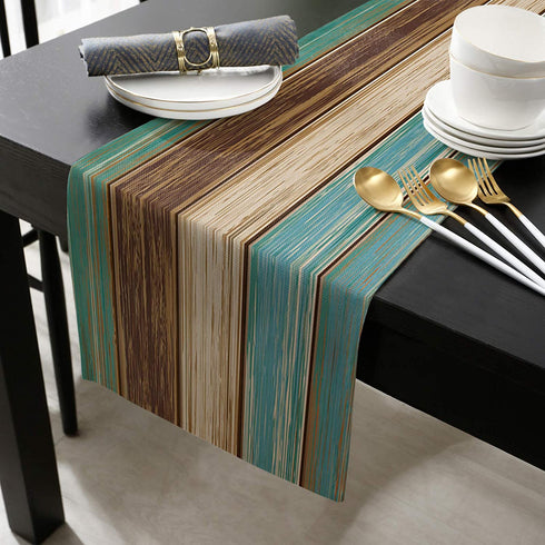 Edwiinsa Retro Cotton Linen Table Runner Geometric Rectangle Plate Mat Dresser Scarves, Rustic Wooden Plank Outdoor Rug Runner for Coffee Dining Banquet Home Decor 13 x 70 inch