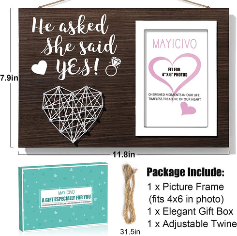 MAYICIVO Engagement Wedding Gifts for Engaged Couples, Boyfriend Girlfriend Birthday Gifts for Him Her Romantic Picture Frame, Engagement Gifts for Women Bride, He Asked She Said Yes Frame-4 x 6 Photo
