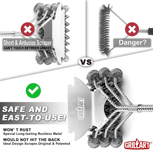 Grill Brush and Scraper Bristle Free Safe BBQ Brush for Grill 18'' Stainless Grill Grate Cleaner - Safe Grill Accessories for Porcelain/Weber Gas/Charcoal Grill Gifts for Grill Wizard
