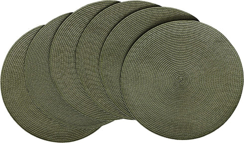 HODJOY placemat, Round Woven placemat for Indoor and Outdoor, 15", Set of 6 (Olive)