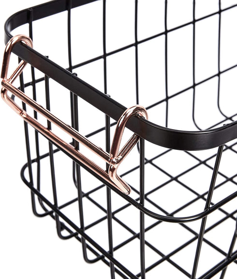 Amazon Basics Stackable Metal Wire Storage Basket Set for Kitchen or Bathroom - Black/Rose Gold