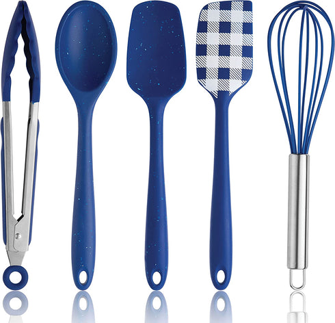 Cook with Color Silicone Cooking Utensils, 5 Pc Kitchen Utensil Set, Easy to Clean Silicone Kitchen Utensils, Cooking Utensils for Nonstick Cookware, Kitchen Gadgets Set (Blue Collection)