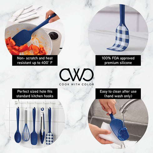 Cook with Color Silicone Cooking Utensils, 5 Pc Kitchen Utensil Set, Easy to Clean Silicone Kitchen Utensils, Cooking Utensils for Nonstick Cookware, Kitchen Gadgets Set (Blue Collection)