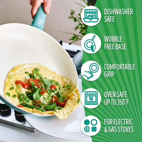 GreenLife Soft Grip Healthy Ceramic Nonstick 12" Frying Pan Skillet, PFAS-Free, Dishwasher Safe, Turquoise