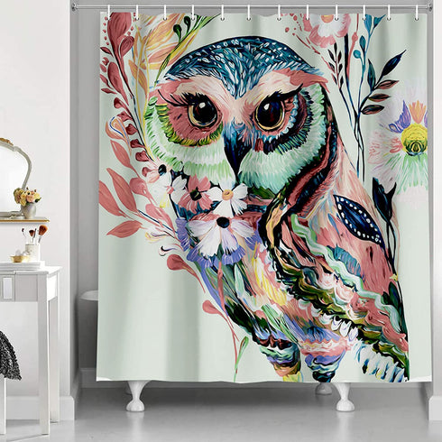 77collect Owl Shower Curtain with 12 Hooks,72" x 72" Shower Curtain for Bathroom,Waterproof Polyester Animal Bathroom Decor