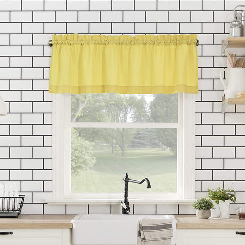 No. 918 Martine Microfiber Semi-Sheer Rod Pocket Kitchen Curtain Valance and Tiers Set, 54 in x 45 in (3 Piece), Yellow