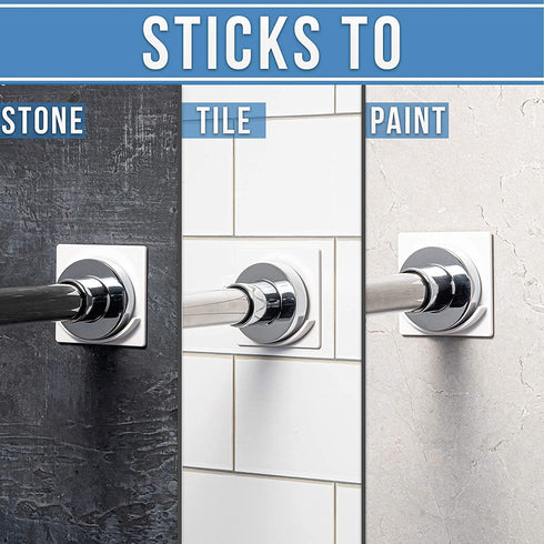 Adherion Extra-Large Adhesive Shower Curtain Rod Holder | Rod Retainer XL | No Drilling | Stick On | 3M Adhesive | Shower Curtain Rod Not Included | White |