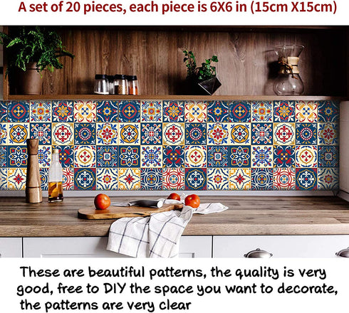 kakofaci Decorative Tile Stickers 20 Pcs 6x6 inches. Peel & Stick Adhesive Tile Stickers. Home Decor. Staircase. Furniture Decor. Backsplash Tile Stickers.
