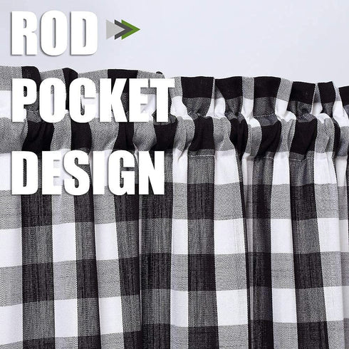 Black and White Buffalo Plaid Tie Up Valance Curtains, Buffalo Check Gingham Farmhouse Retro Adjustable Tie-Up Shades Window Treatment Kitchen Curtains for Cafe Bathroom Windows, 56 x 18", Black/White