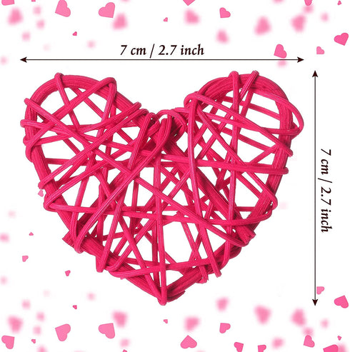 Geosar 24 Pieces Valentines Day Vase Filler Heart Vase Filler DIY Craft Rattan Heart Balls Decorative Hanging Wicker Balls Ornaments for Valentine's Day Wedding Decor, 2.7 Inches