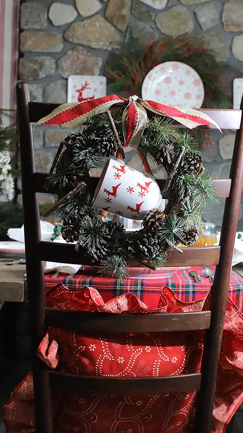 Euro Ceramica Winterfest Collection 4 Piece Mug Set | Festive Ceramic Stoneware Holiday Mugs | 4 Christmas-Themed Cups | Hand-Stamped Holiday Design, Red & White Christmas Patterns,Large,WFT-1001-4-DS