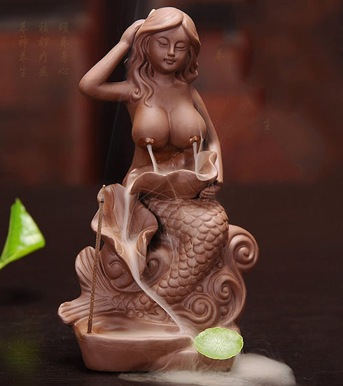Sunmir Home Decor Ceramic Mermaid backflow Incense Burner Incense Stick Holder Free backflow Incense Cone Sample