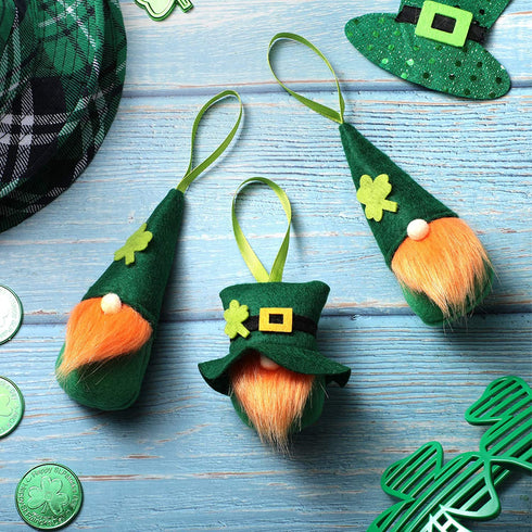 St. Patrick's Day Gnome Ornament Handmade Swedish Tomte Hanging Ornament Irish Leprechaun Gnome Plush Doll Ornament for St. Patrick's Day Christmas Party Home Decoration (Dark Green,12 Pieces)