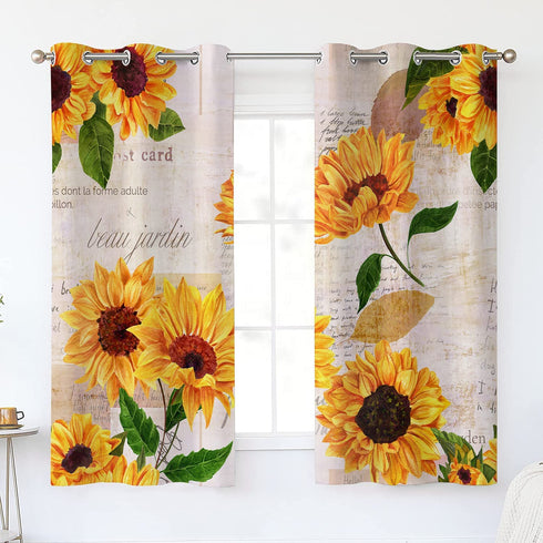 YUMOING Hand Drawn Vibrant Yellow Watercolor Sunflowers Kitchen Curtains Window Curtain Tiers for Caf©, Bath, Laundry, Living Room Bedroom 26 X 39 Inch 2 Pieces