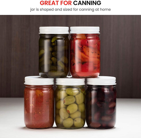 Glass Mason Jars (12 Pack) - Regular Mouth Jam Jelly Jars, Metal Airtight Lid, USDA Approved Dishwasher Safe USA Made Pickling, Preserving, Decorating, Canning Jar, Craft and Dry Food Storage (12 Ounce)