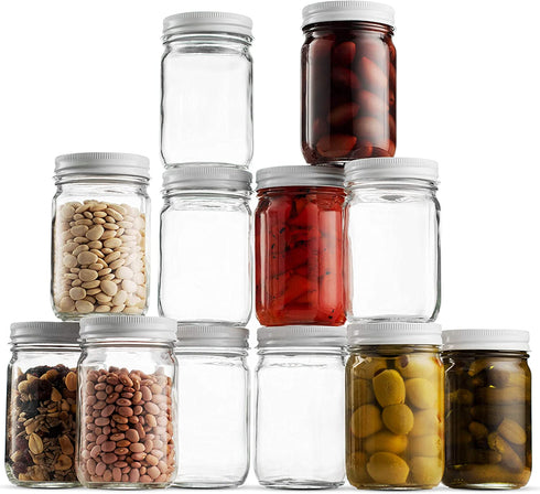 Glass Mason Jars (12 Pack) - Regular Mouth Jam Jelly Jars, Metal Airtight Lid, USDA Approved Dishwasher Safe USA Made Pickling, Preserving, Decorating, Canning Jar, Craft and Dry Food Storage (12 Ounce)