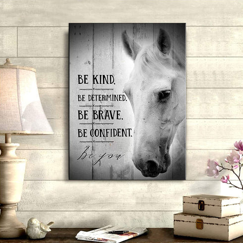 Inspirational Wall Art Canvas Farmhouse Countryside Black and White Wooden Board Animals Horse Motivational Theme Wall Decor Pictures Framed Artwork for Walls Modern Home (White Horse, 12"—16"—1 pcs)