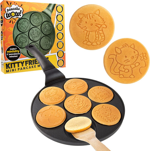 Kitty Friends Mini Pancake Pan - Make 7 Unique Flapjack Cat Designs, Nonstick Pan Cake Maker Griddle for Breakfast Kitten Fun & Easy Cleanup, Fun Animal Gift