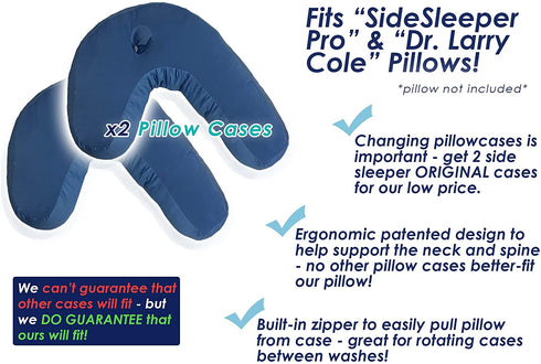 Dr. Cole Side Sleeper Pro Pillow Case - Exact Fit, Ultra Soft, Comfortable, Built in Zipper, Machine Washable, Fully Enclosed, Snug Fit, Durable, for Side Sleeping Memory Foam Pillow, Blue