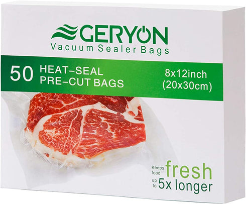 GERYON Vacuum Sealer Bags, Pre-Cut Food Sealer Bags Quart Size 8"x12" for Food Storage & Sous Vide Cooking, 50 Count