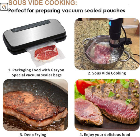 GERYON Vacuum Sealer Bags, Pre-Cut Food Sealer Bags Quart Size 8"x12" for Food Storage & Sous Vide Cooking, 50 Count