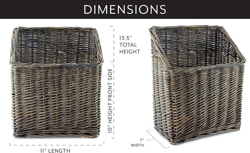 AuldHome Gray Washed Magazine / File Basket, Farmhouse Rustic Woven Willow Storage Basket