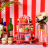 14 Pieces Carnival Red White Striped Table Skirt Carnival Tablecloth Circus Theme Table Cover 3 Tier Cupcake Foam Stand Popcorn Box for Mardi Cras Home Party Decorations Supplies