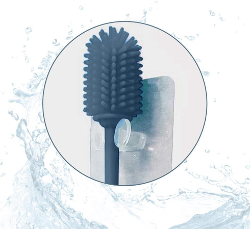Long Silicone Bottle Brush - Professional Scratch Free Material, Silicone Handle with Firm Grip, Narrow Bottle Neck Cleaning (Blue)