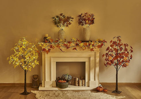 LITBLOOM Lighted Branches with Timer Battery Operated 25IN 24 LED, Green Maple Tree Branches Lights for Indoor Outdoor Home Fall Thanksgiving Halloween Christmas Holiday Decoration