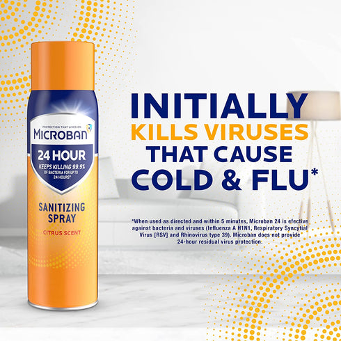 Microban Disinfectant Spray, 24 Hour Sanitizing and Antibacterial Spray, Sanitizing Spray, Citrus Scent, 2 Count (15 fl oz Each) (Packaging May Vary)