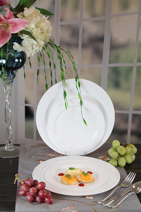 Premium Quality Heavyweight Plastic Plates China Like. Wedding and Party Dinnerware Plastic Plates 6.25 inc White/Pearl-Value Pack 40 Count