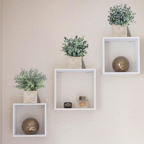 Auelife Artificial Plants 3PCS 9-10IN Mini Potted Plants, Fake Eucalyptus / Glossy Grass / Pale Grass Plants (Square Pot) Faux Lifelike Flower Greenery Decor for Home Office Farmhouse Bathroom