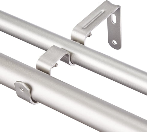 Amazon Basics 1" Double Curtain Rod with Square Finials - 36" to 72", Nickel