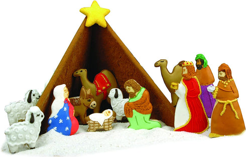 Fox Run Nativity Scene Cookie Cutter Bake Set and Icing Kit for Christmas Gingerbread, 21-Piece, Metallic