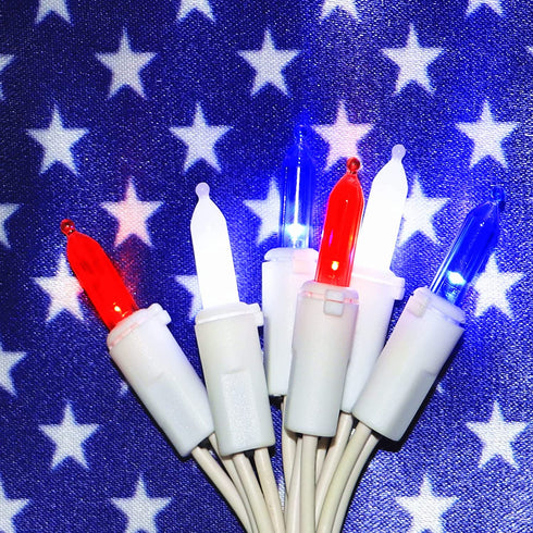 100 LED Red White and Blue Lights, 35 Ft White Wire Decorative Lighting String, for Indoor Outdoor Party, Christmas, Garden, Patio.