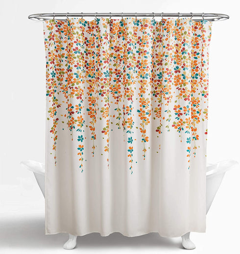 Lush Decor Weeping Flower Shower Curtain-Fabric Floral Vine Print Design, x 72, Turquoise and Tangerine, Turquoise & Tangerine