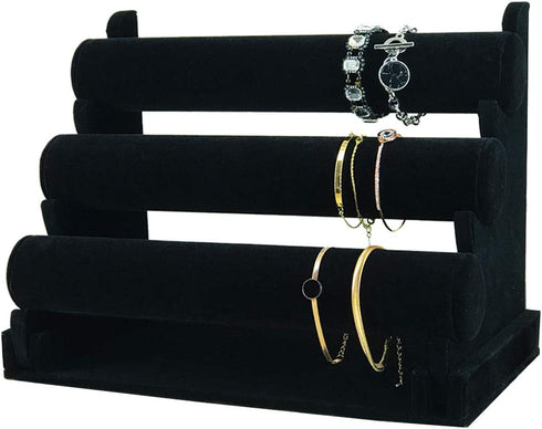 7TH VELVET 3 Tiers Bracelet Holder, Black Velvet Jewelry Organizer Stand and Display, Detachable Bracelet Display Stand, Jewelry Tree for Watch Organization