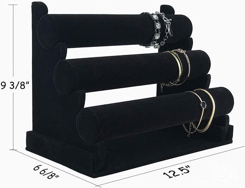 7TH VELVET 3 Tiers Bracelet Holder, Black Velvet Jewelry Organizer Stand and Display, Detachable Bracelet Display Stand, Jewelry Tree for Watch Organization
